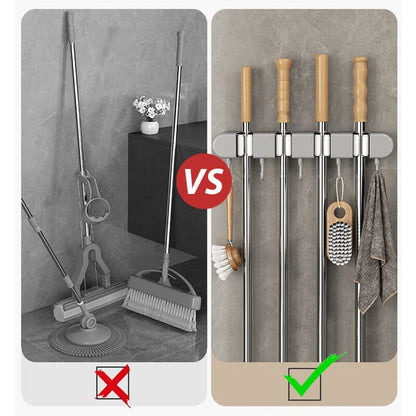 Soporte organizador de escobas y utensilios