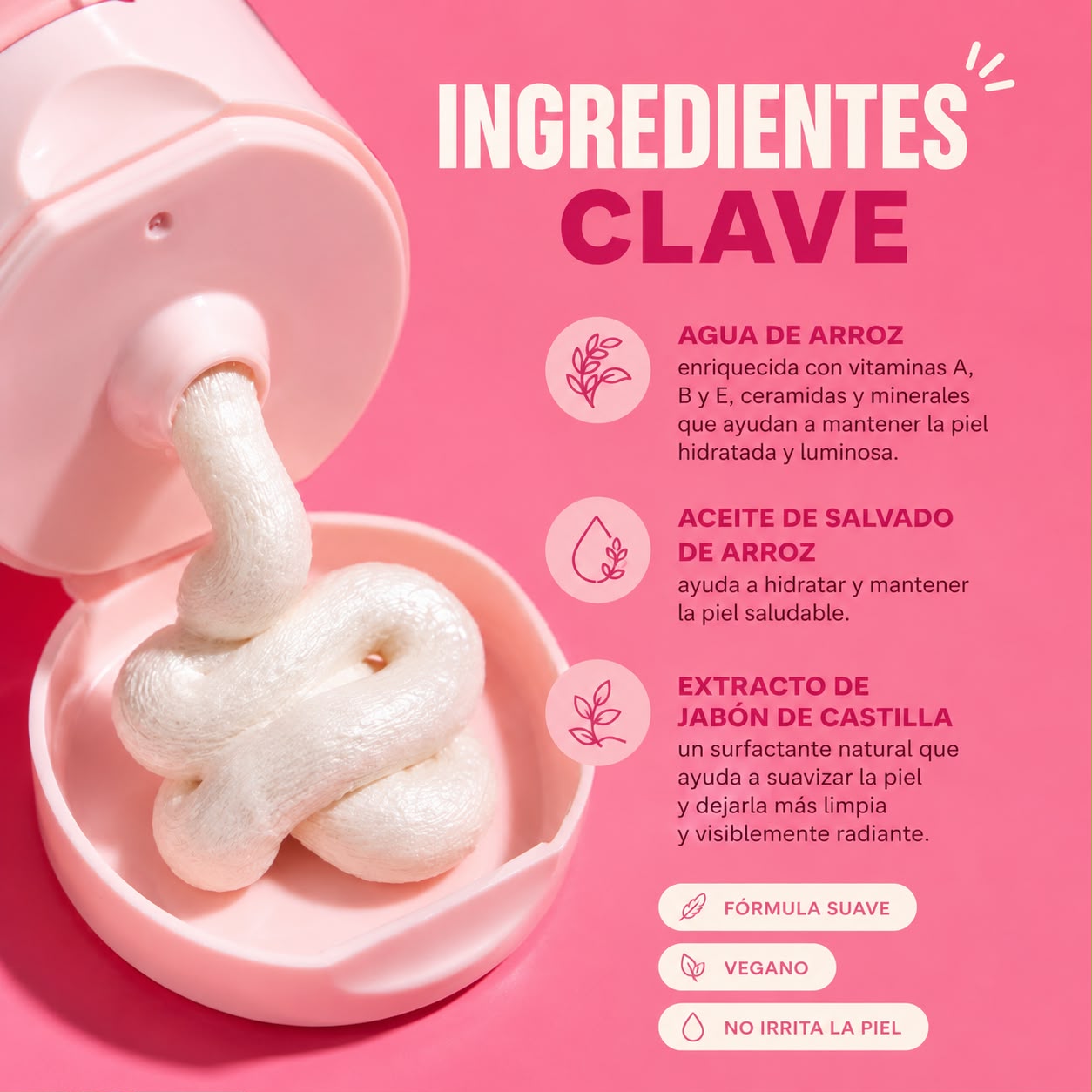 Limpiador Facial Espumoso Iluminador con Agua de Arroz