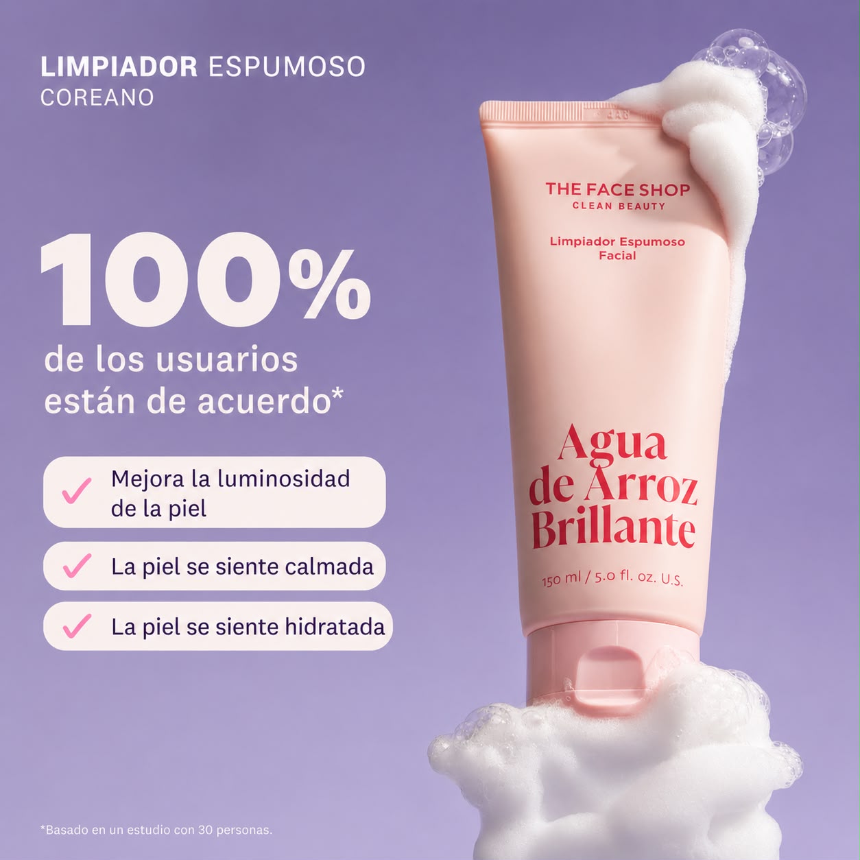 Limpiador Facial Espumoso Iluminador con Agua de Arroz