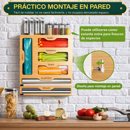Dispensador multifuncional de papel, aluminio y bolsas