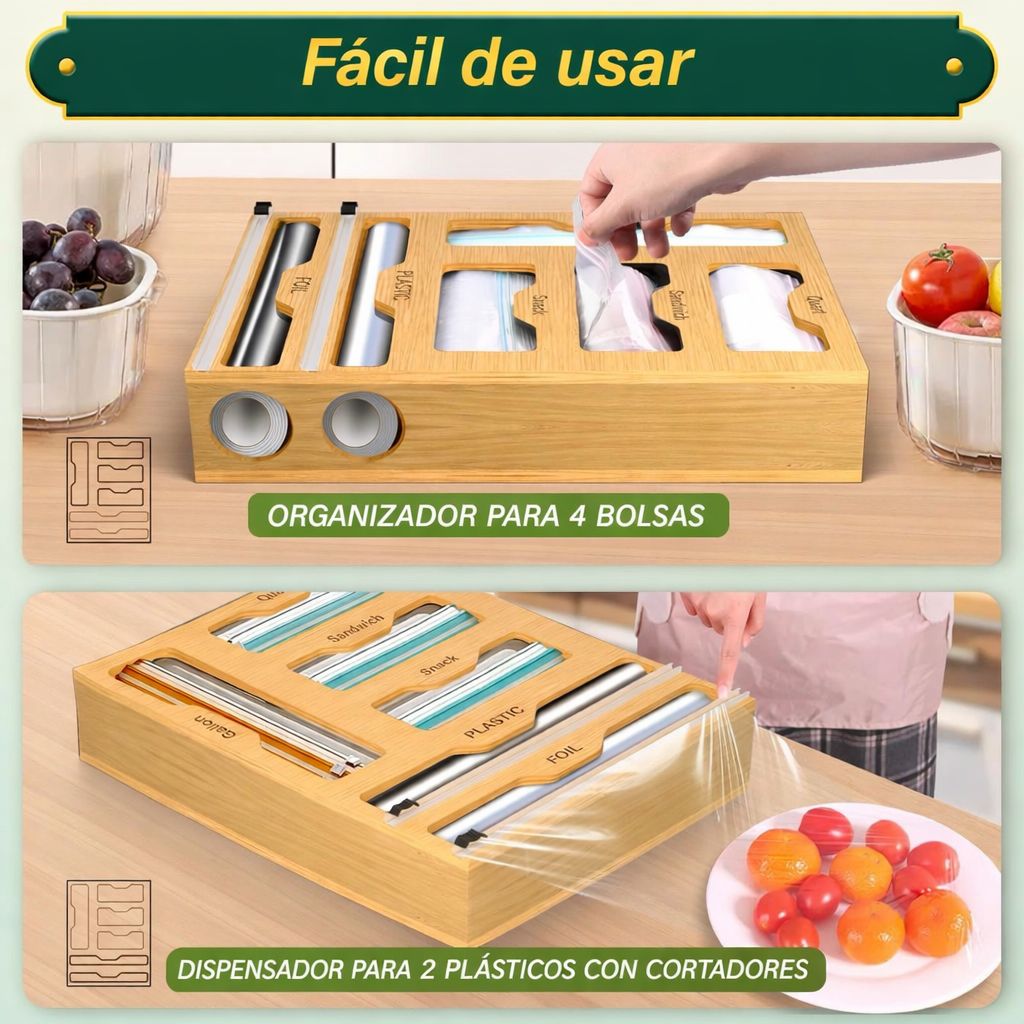 Dispensador multifuncional de papel, aluminio y bolsas
